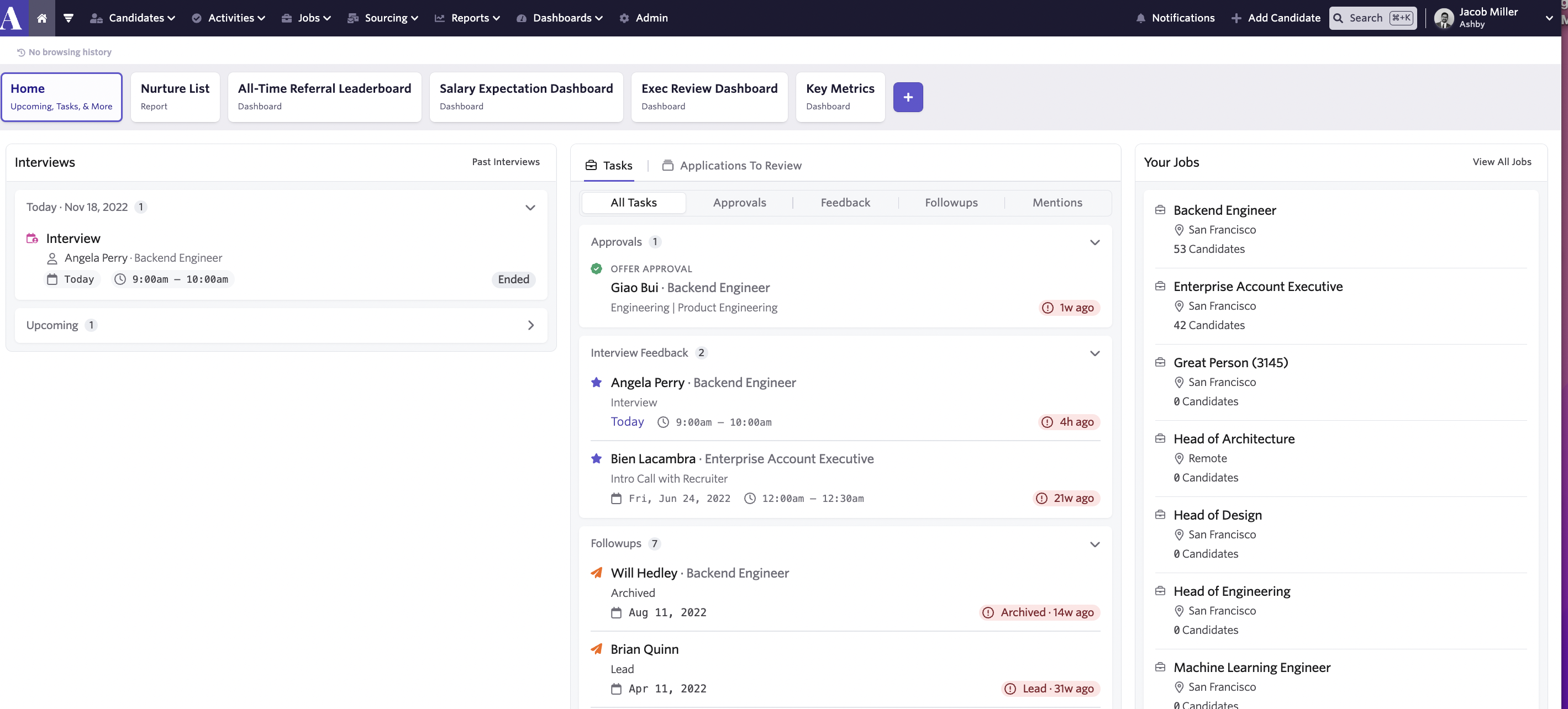 Recruiter dashboard homepage screenshot